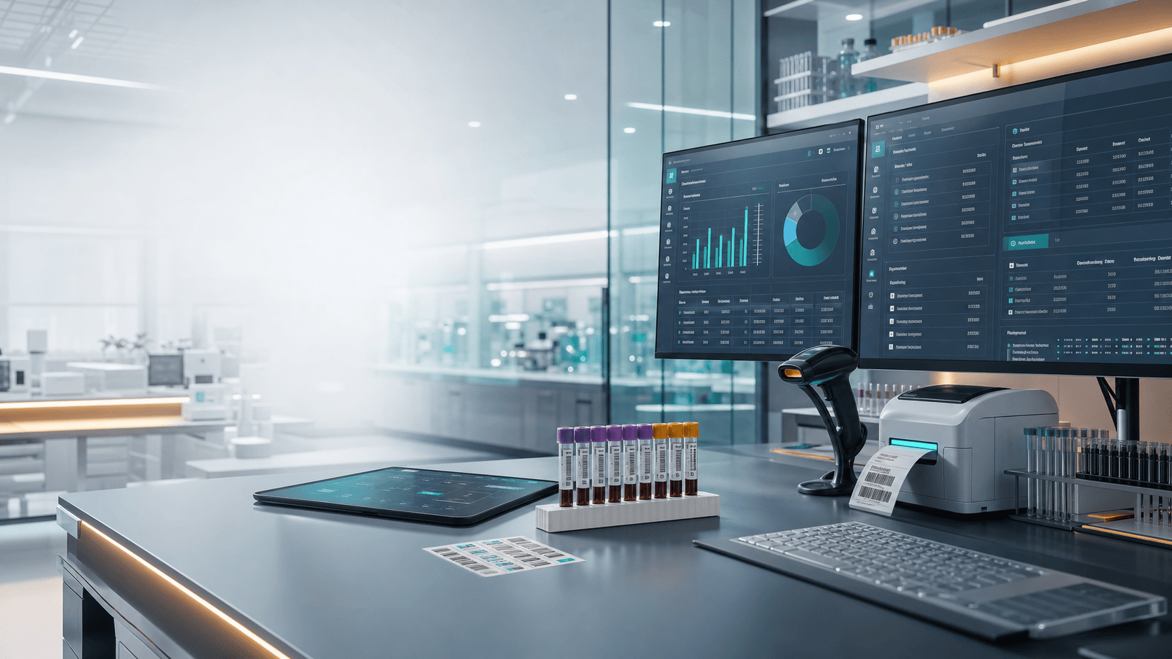 Modern pathology lab dashboard workspace